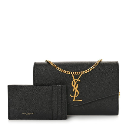 Saint Laurent Grain De Poudre Monogram Uptown Chain Wallet Black 1 of 9