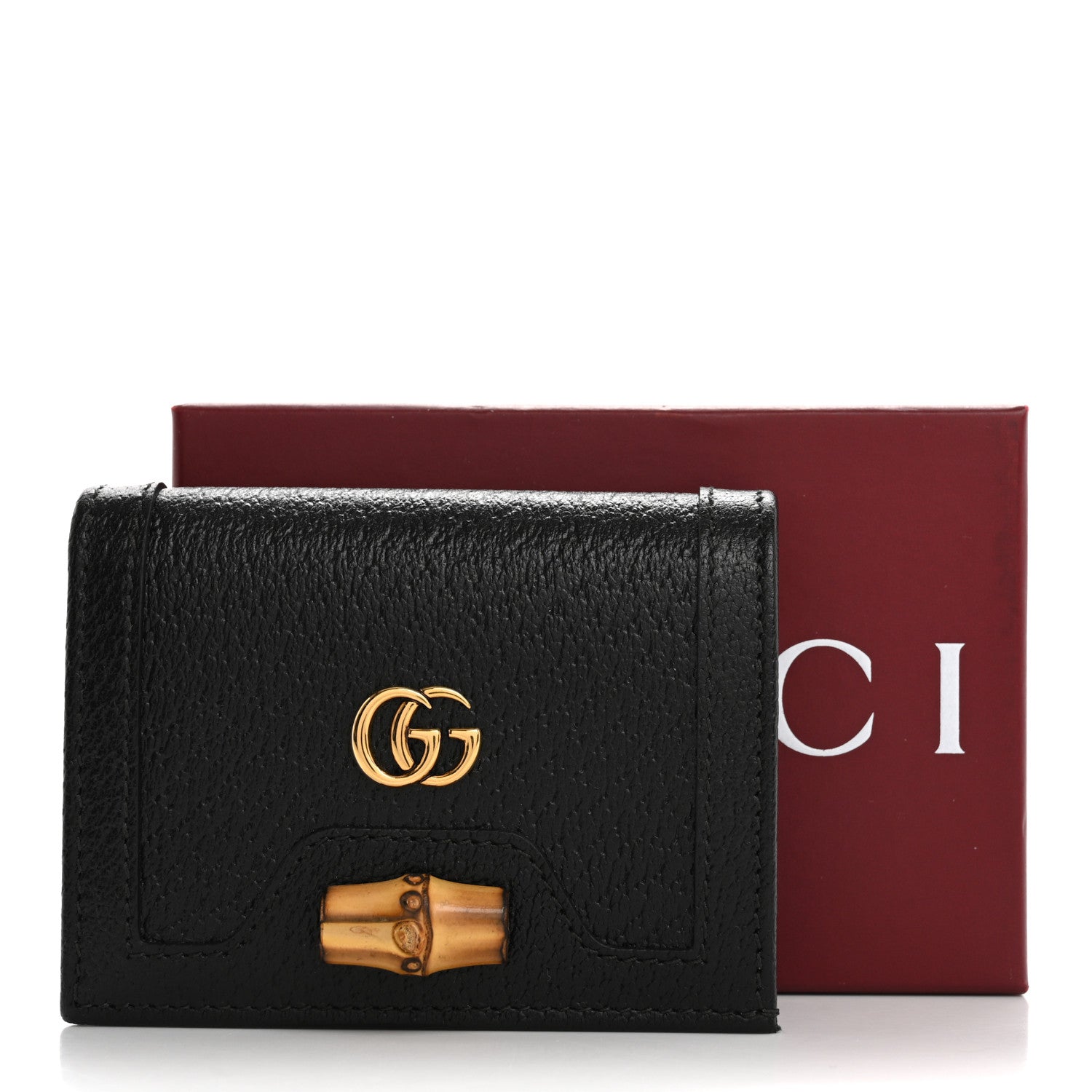 Gucci Wonka Grain Calfskin Diana Card Case Wallet Black 9 of 9