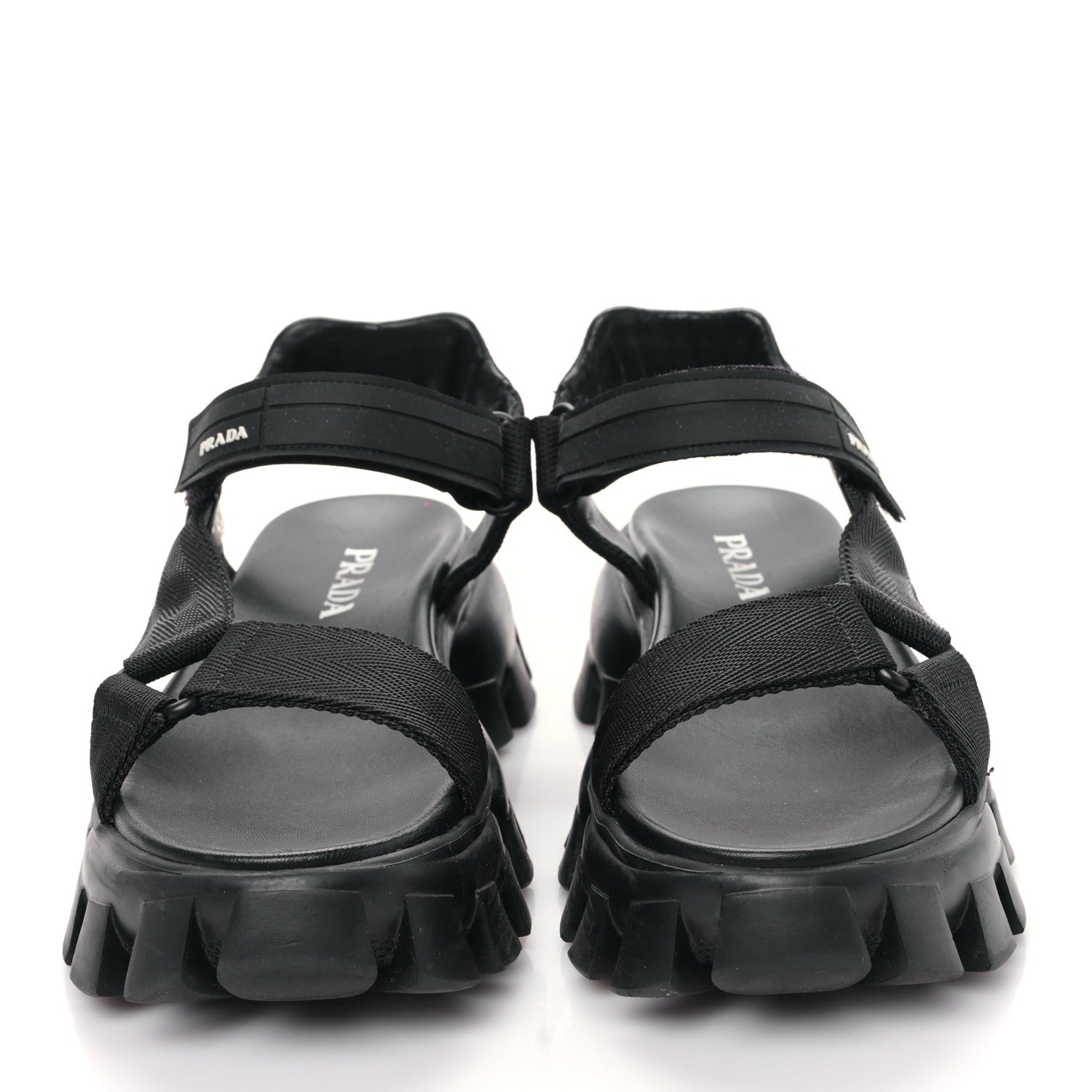 Prada Nappa Logo Embossed Thunder Sole 50mm Sport Sandals 38.5 Militare 2 of 9
