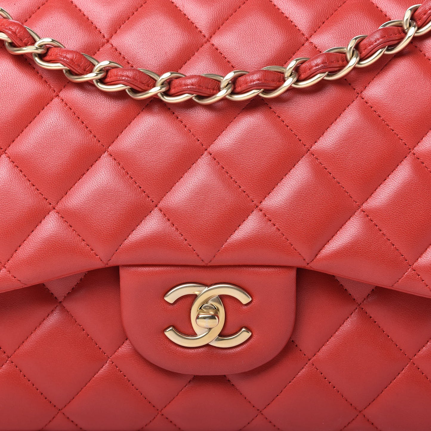 Lambskin Quilted Jumbo Double Flap Red