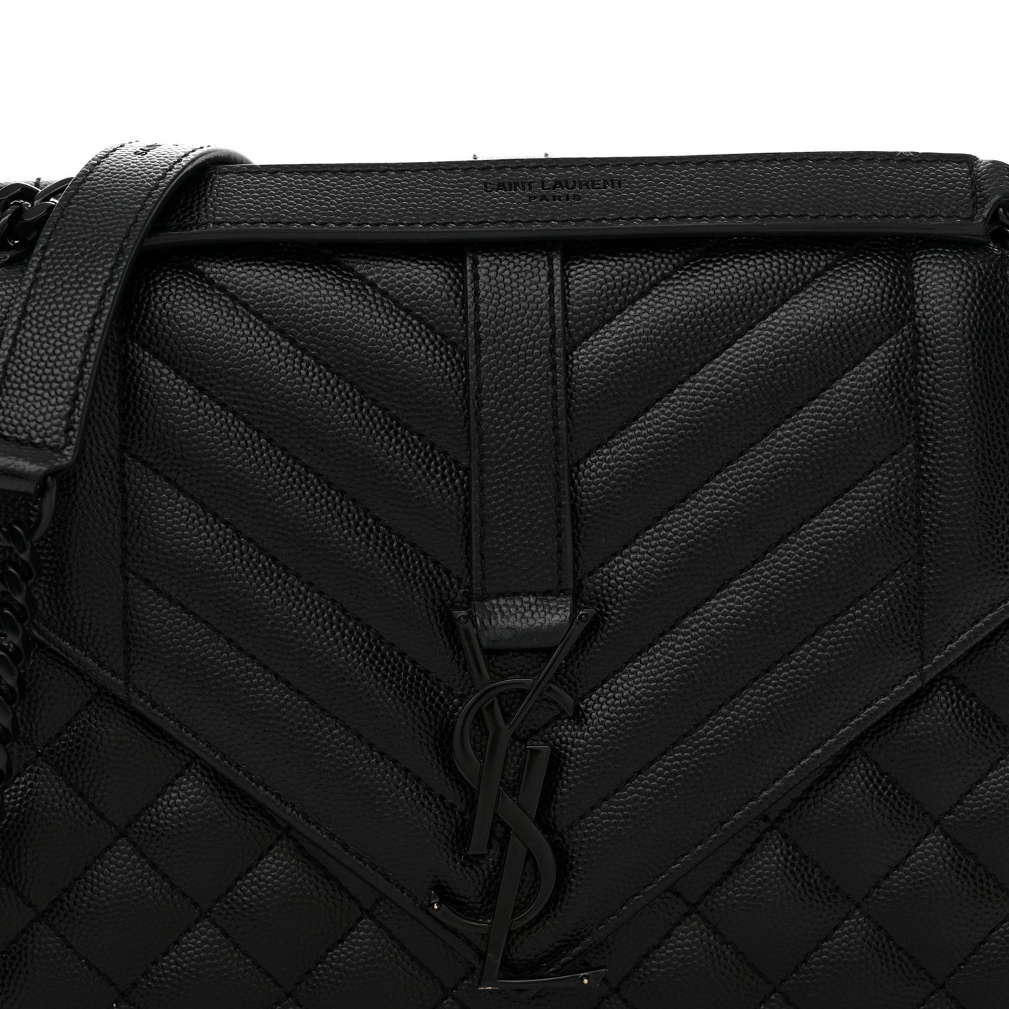 Grain De Poudre Textured Mixed Matelasse Triquilt Medium Monogram Monochrome Satchel Black