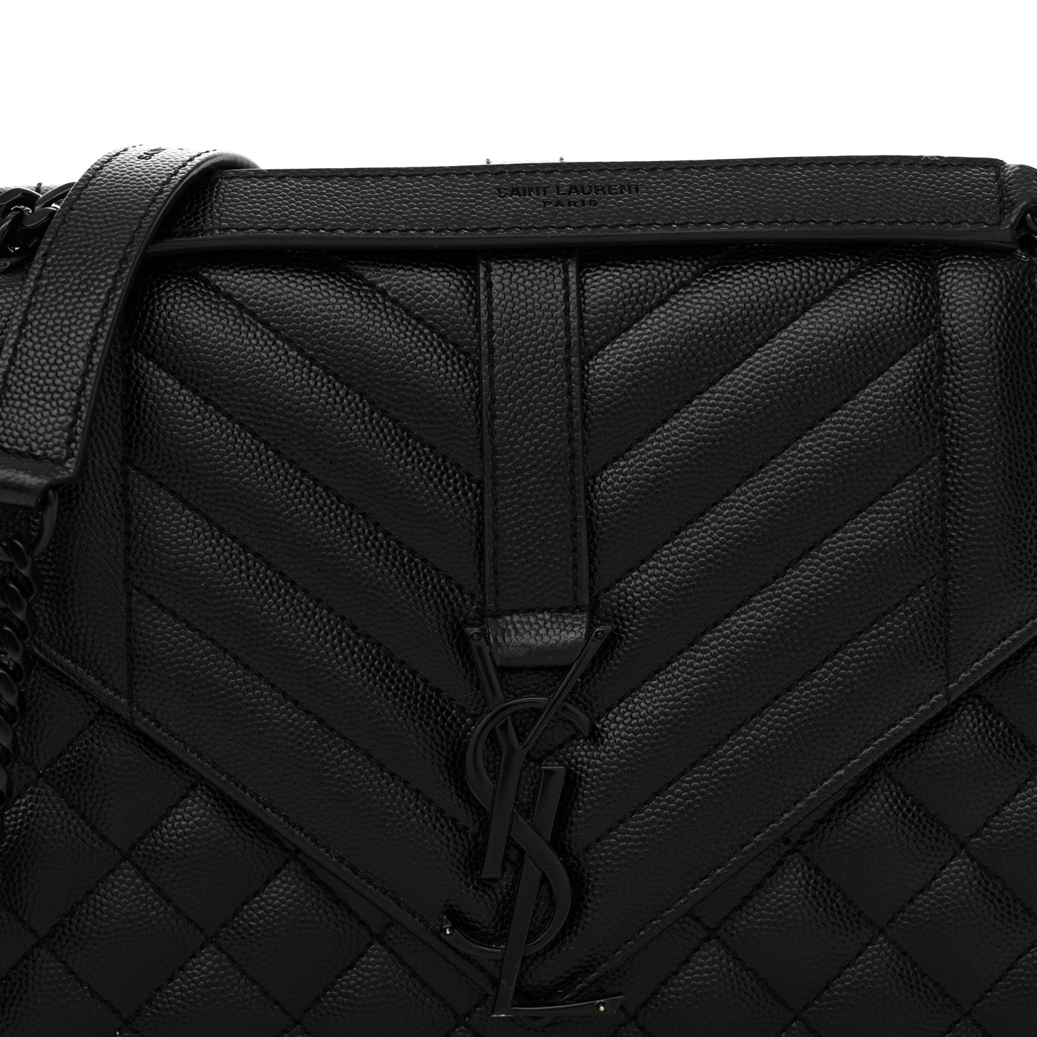 Saint Laurent Grain De Poudre Textured Mixed Matelasse Triquilt Medium Monogram Monochrome Satchel Black 8 of 14