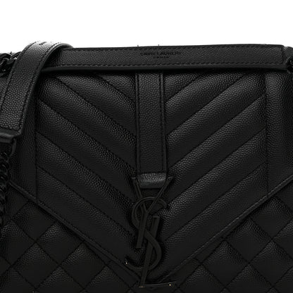 Saint Laurent Grain De Poudre Textured Mixed Matelasse Triquilt Medium Monogram Monochrome Satchel Black 8 of 14