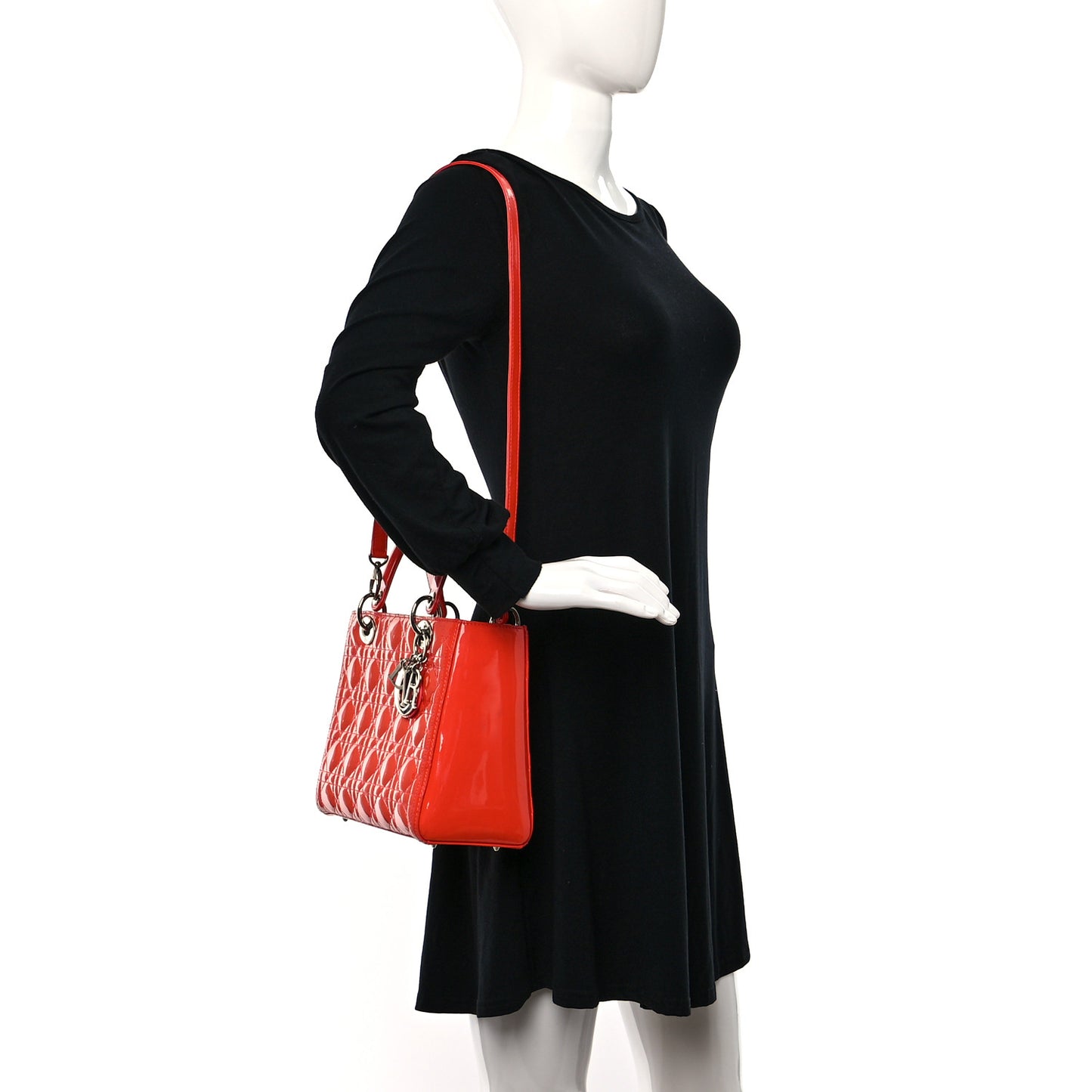 Patent Cannage Medium Lady Dior Orange