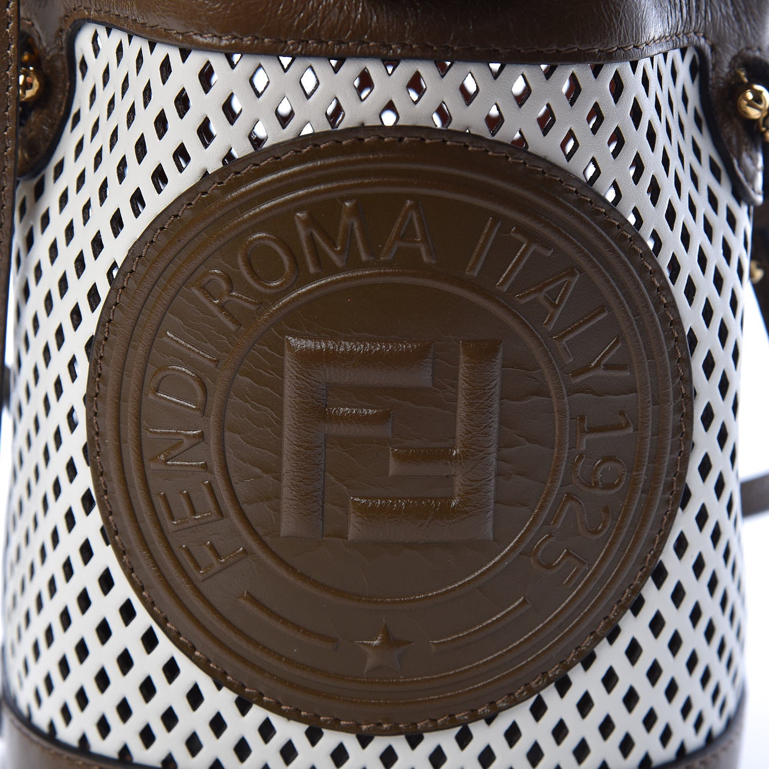 Fendi Vitello Liberty Glossy Lambskin F is Fendi Perforated Mini Mon Tresor Bucket Bag White Ice Rust Maya 5 of 9