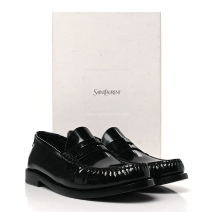 Saint Laurent Glazed Calfskin Chunky Le Loafer Penny Slippers 38.5 Black 10 of 10