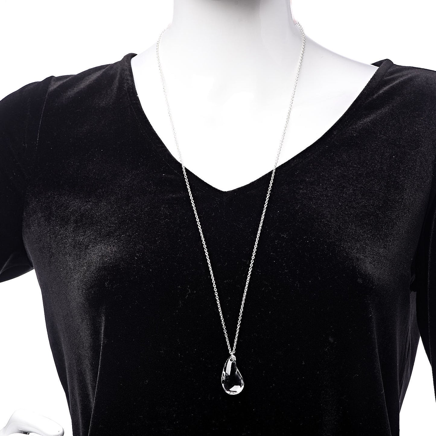 Sterling Silver Rock Crystal 29mm Elsa Peretti Teardrop Pendant Necklace