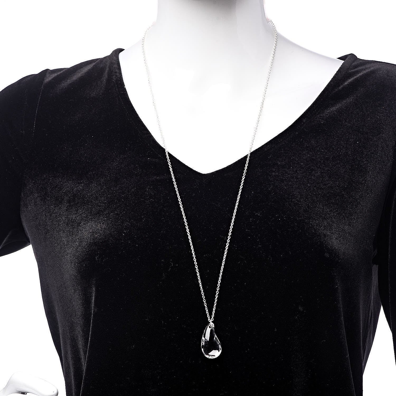 Tiffany Sterling Silver Rock Crystal 29mm Elsa Peretti Teardrop Pendant Necklace 2 of 4