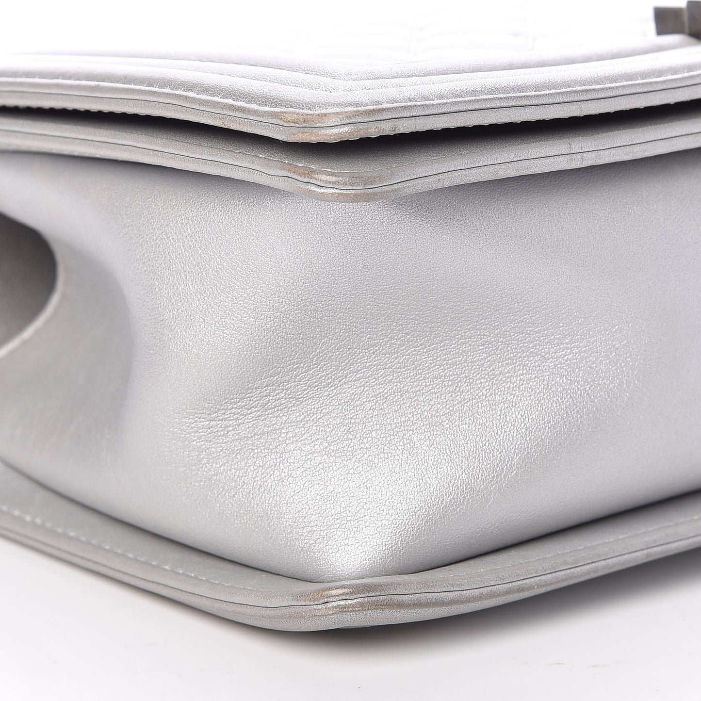 Metallic Lambskin Quilted Medium Boy Flap Silver