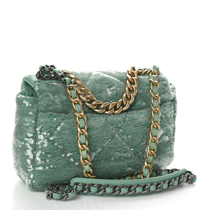 Chanel Sequin Quilted Medium Chanel 19 Flap Light Green 2 of 10