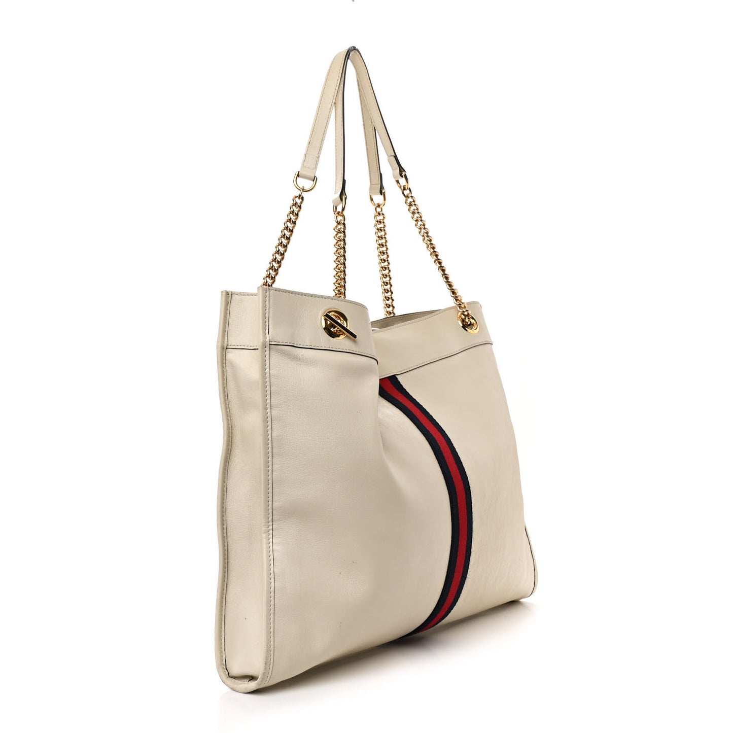 Suede Calfskin Large Rajah Chain Tote White
