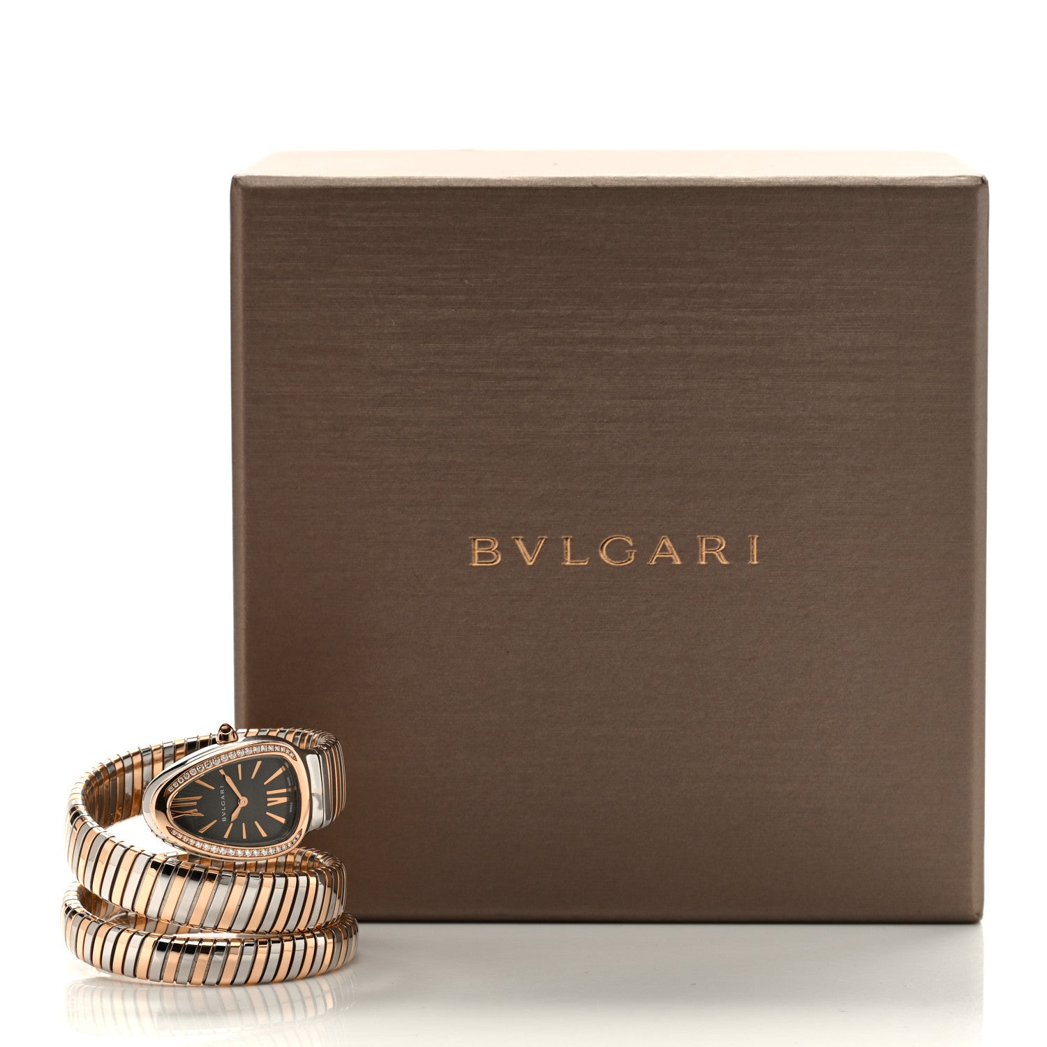 Bulgari Stainless Steel 18K Rose Gold Diamond Bezel 35mm Serpenti Tubogas Double Spiral Quartz Watch Black 5 of 5