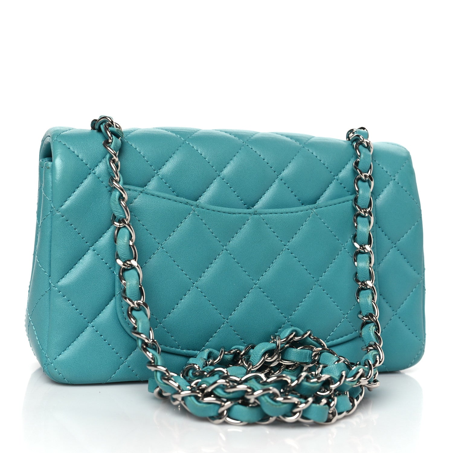 Chanel Lambskin Quilted Mini Rectangular Flap Turquoise 3 of 9