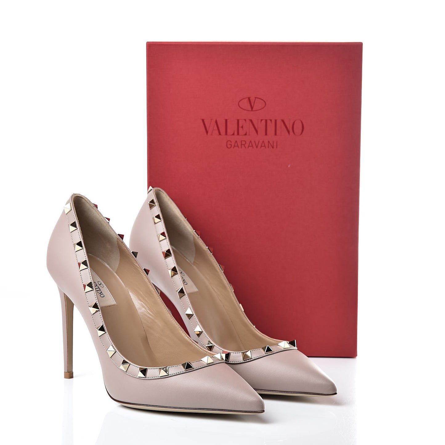 Calfskin Nappa Rockstud 100mm Pumps 40 Poudre