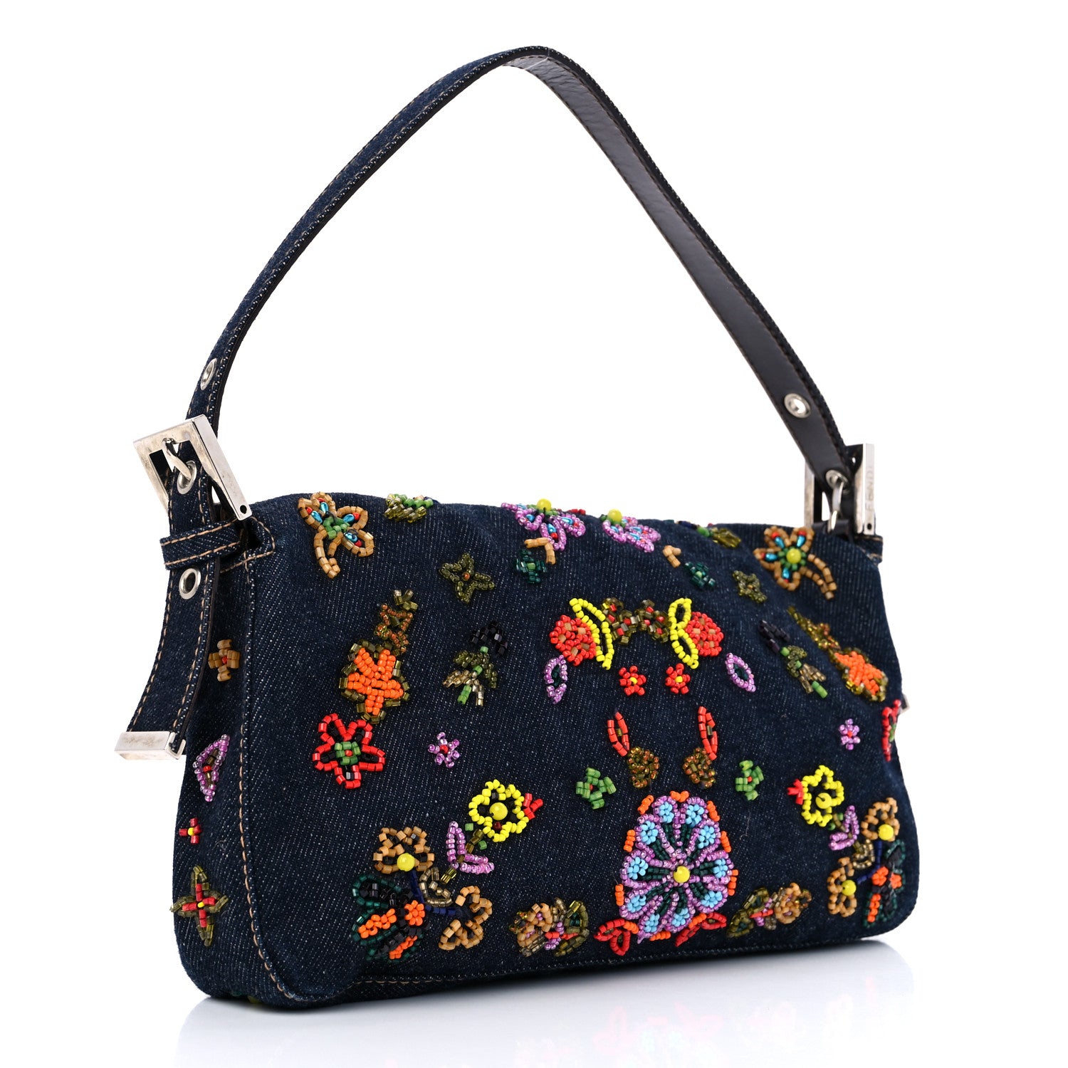 Fendi Denim Ricami Beaded Baguette Blue 3 of 10