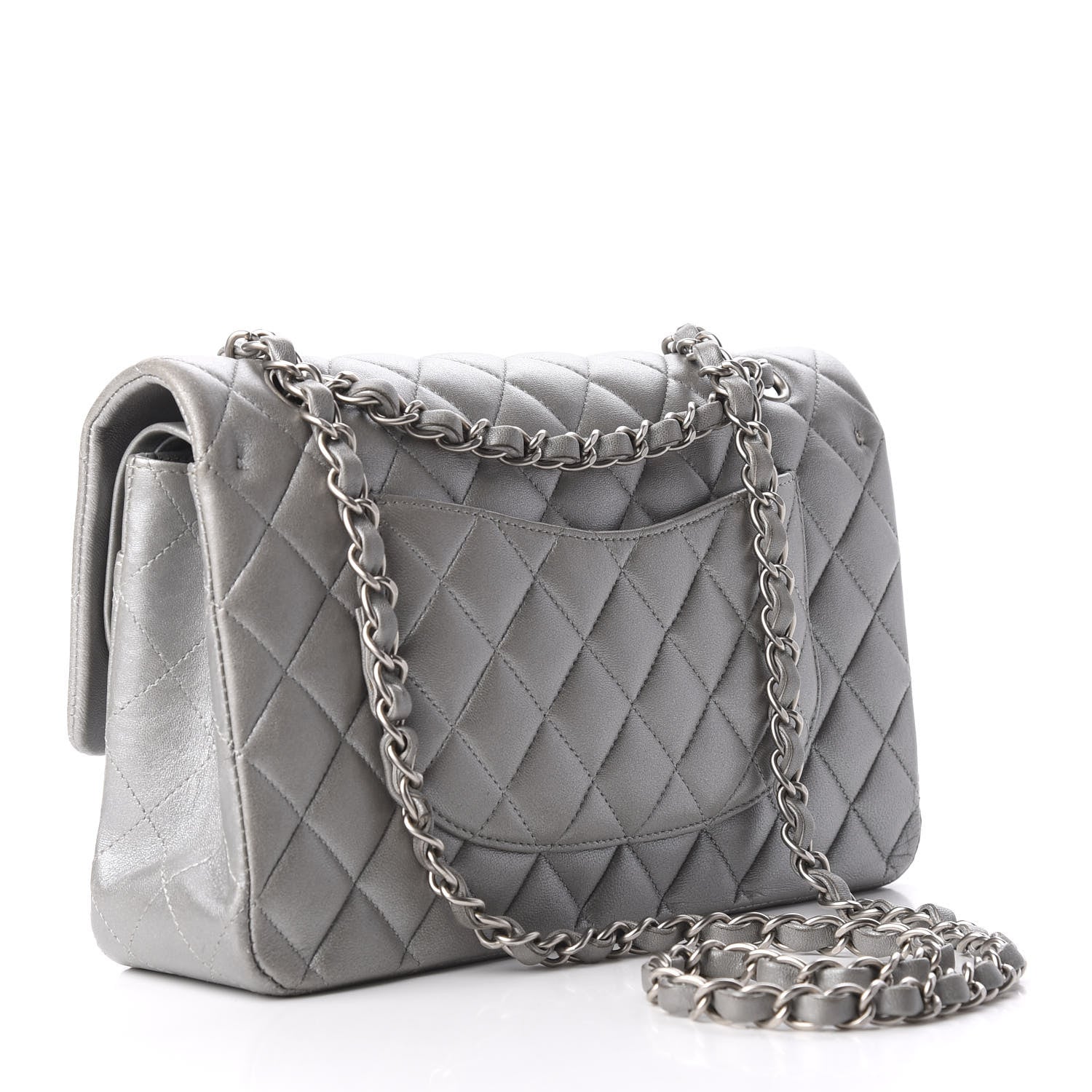 Chanel Metallic Lambskin Quilted Medium Double Flap Silver 3 of 9