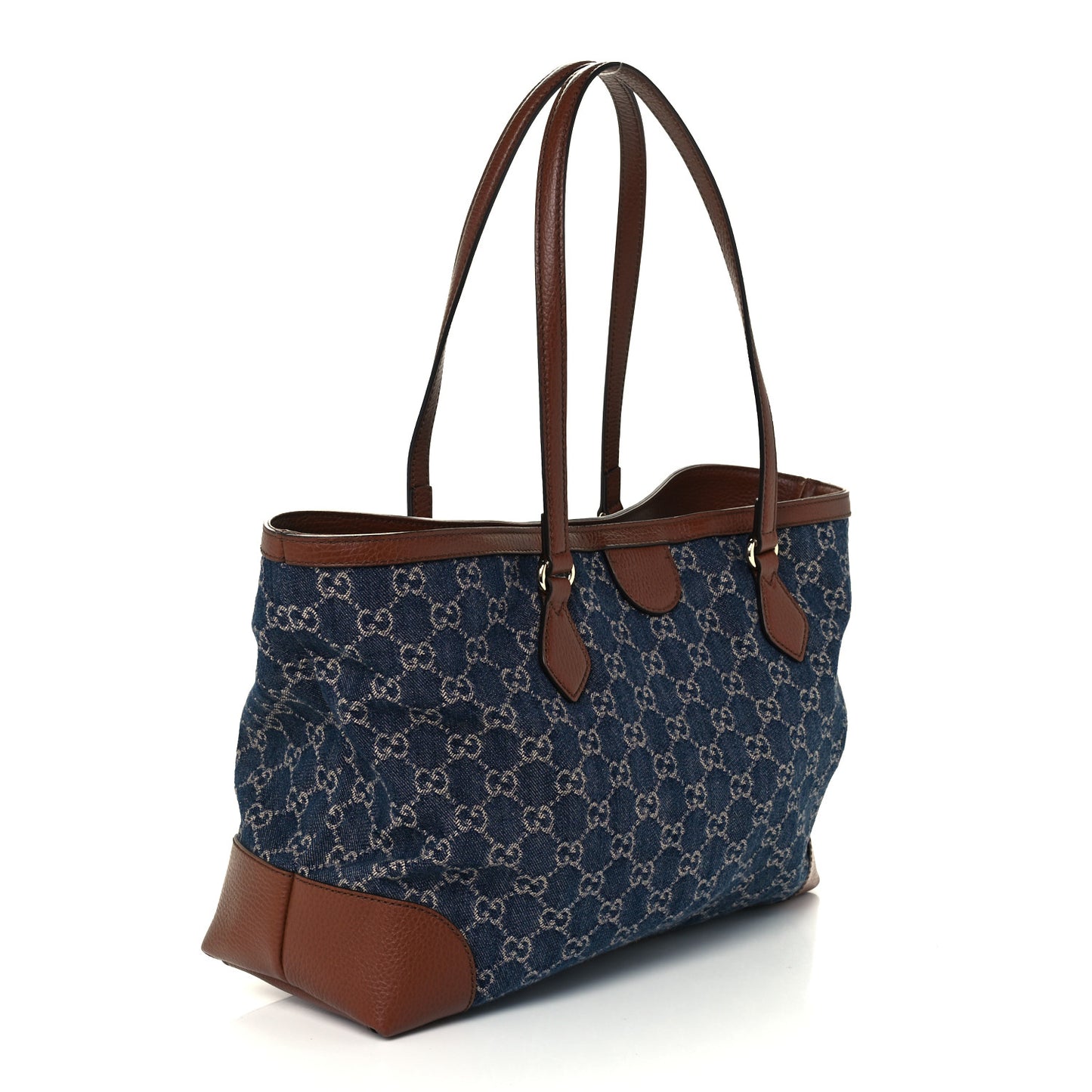New Denim GG Monogram Medium Ophidia Shopping Tote Blue Tea Cuir
