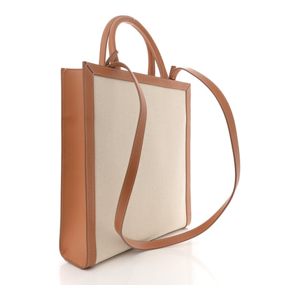 Celine Canvas Calfskin Logo Print Small Vertical Cabas Natural Tan 3 of 11