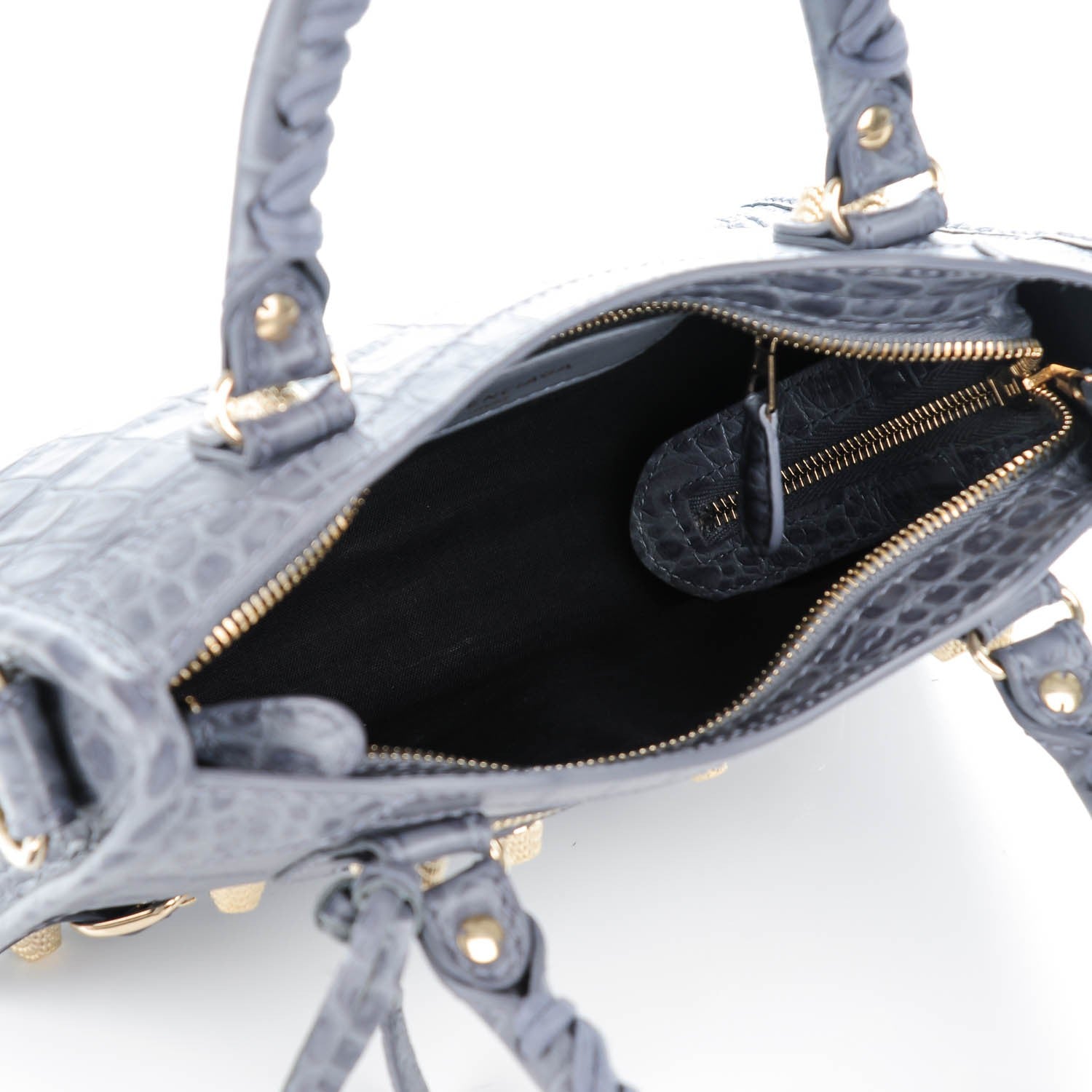 Balenciaga Calfskin Crocodile Embossed Giant 12 Gold Hardware Mini City Gris Beton 5 of 7