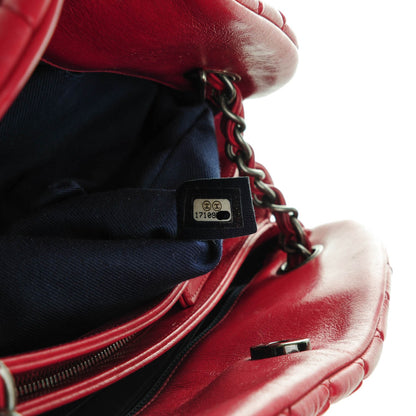 Chanel Iridescent Calfskin Quilted Large Just Mademoiselle Bowling Red 7 of 7