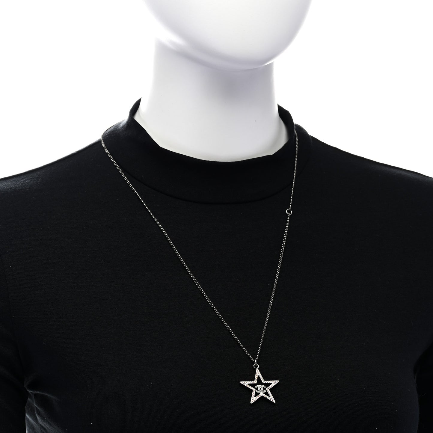Crystal Star CC Pendant Necklace Silver