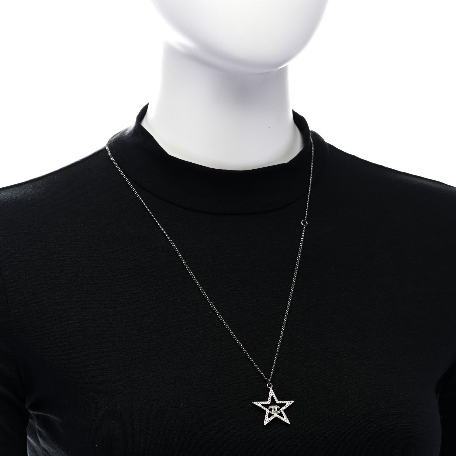 Chanel Crystal Star CC Pendant Necklace Silver 2 of 5