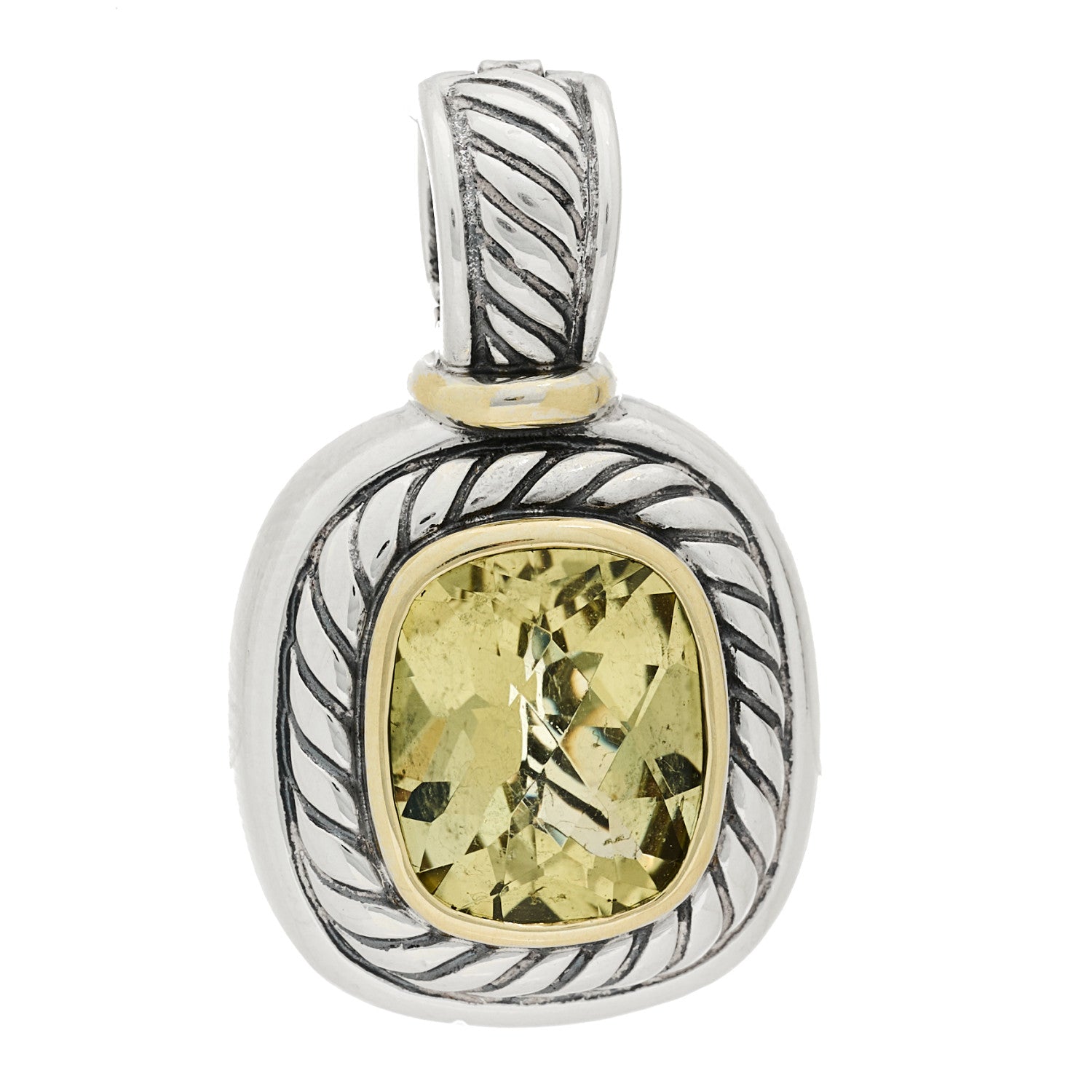 David Yurman Sterling Silver 14K Yellow Gold Prasiolite Albion Pendant 1 of 3