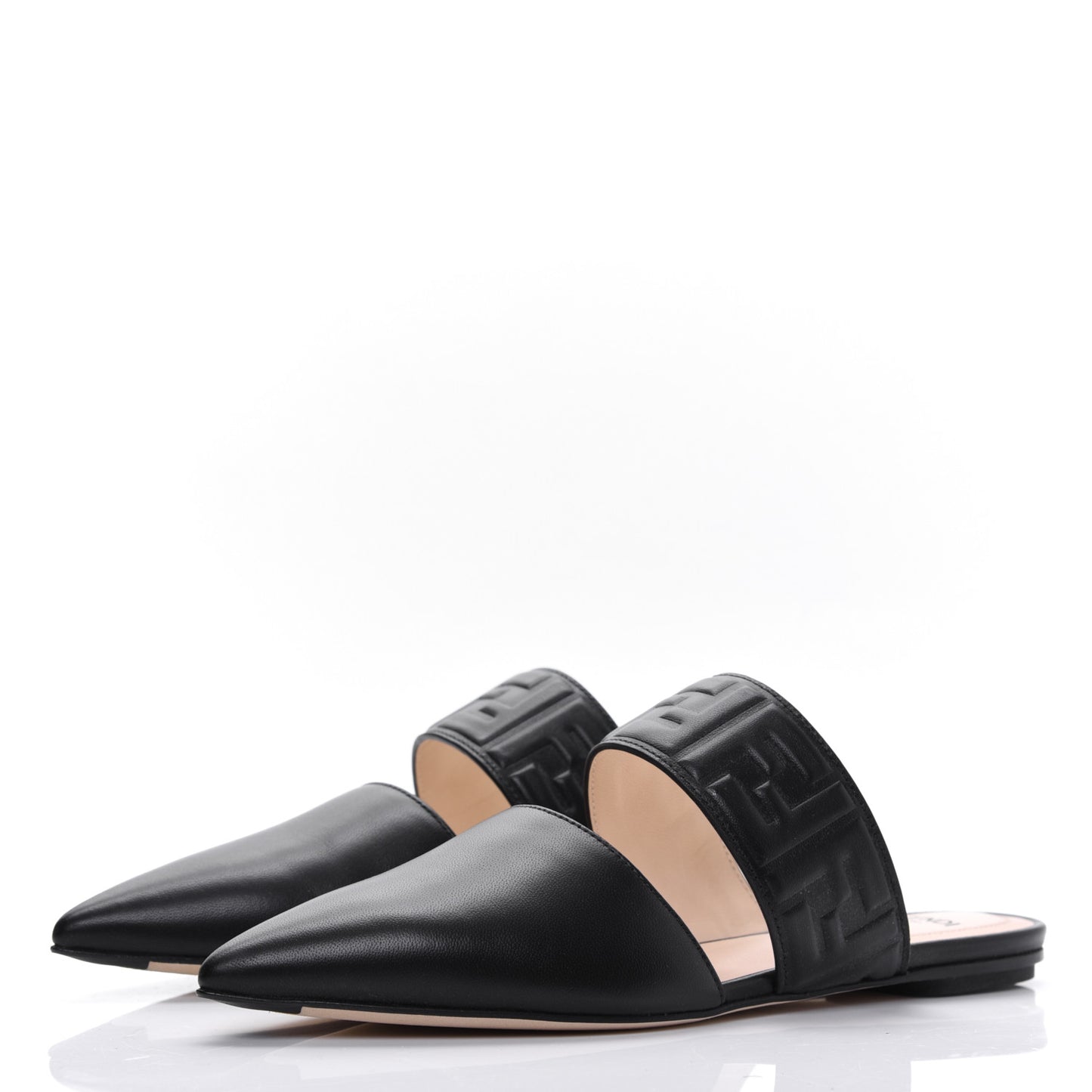 Vitello FF Embossed Buckle Flat Mules 36.5 Black