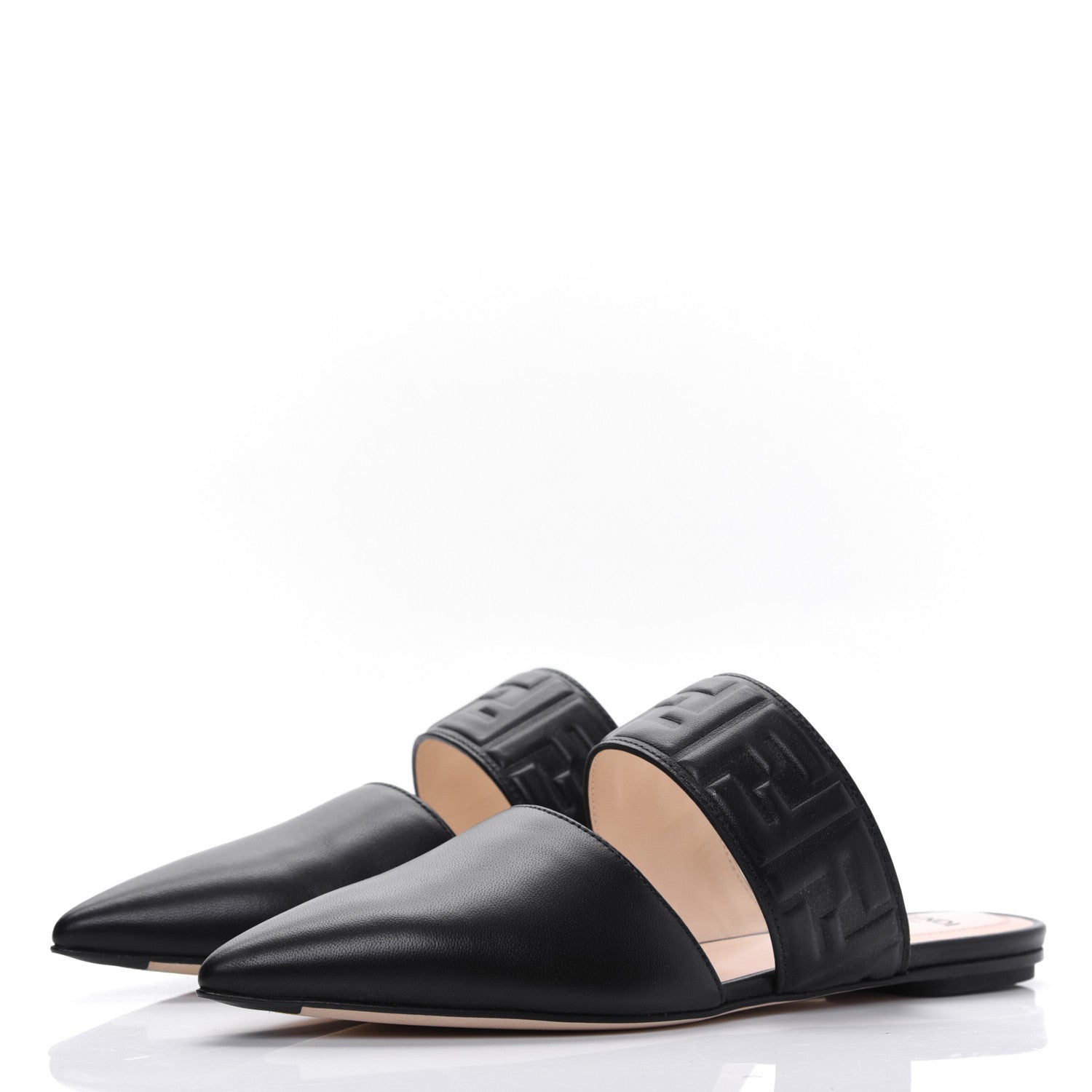 Fendi Vitello FF Embossed Buckle Flat Mules 36.5 Black 3 of 9