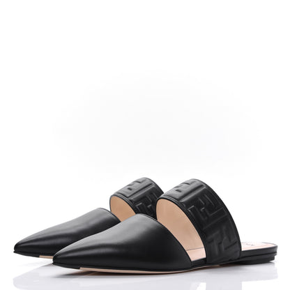 Fendi Vitello FF Embossed Buckle Flat Mules 36.5 Black 3 of 9