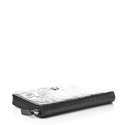 Chanel Lambskin Camellia Embossed Zip Around Organizer Wallet Black 4 of 11