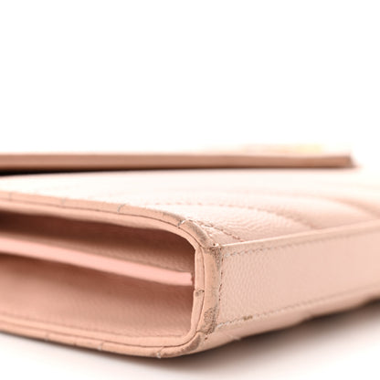 Saint Laurent Grain De Poudre Matelasse Chevron Monogram Chain Wallet Pale Pink 10 of 18