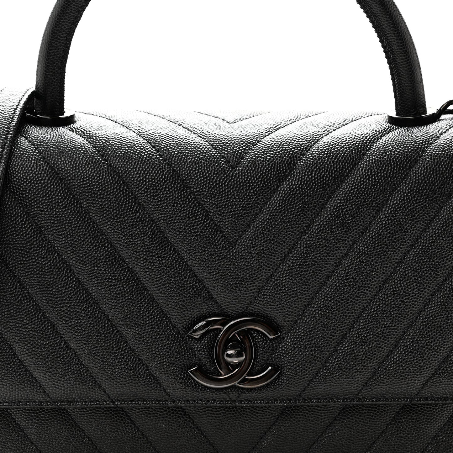 Caviar Chevron Quilted Small Coco Handle Flap So Black