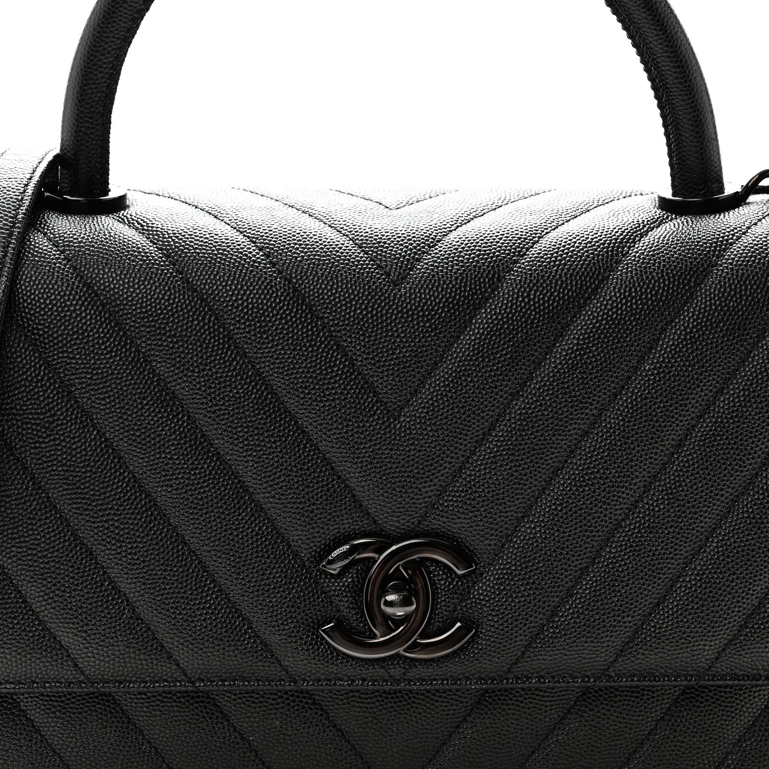 Chanel Caviar Chevron Quilted Small Coco Handle Flap So Black 8 of 10