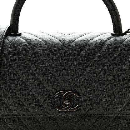 Chanel Caviar Chevron Quilted Small Coco Handle Flap So Black 8 of 10