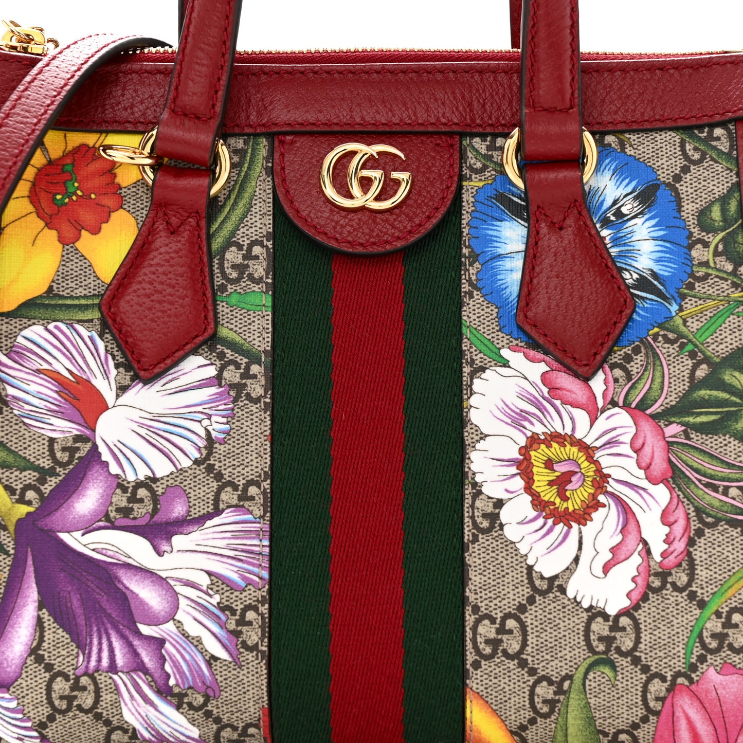 GG Supreme Monogram Flora Web Small Ophidia Tote Bag Red
