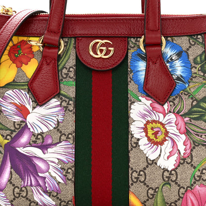 Gucci GG Supreme Monogram Flora Web Small Ophidia Tote Bag Red 8 of 11