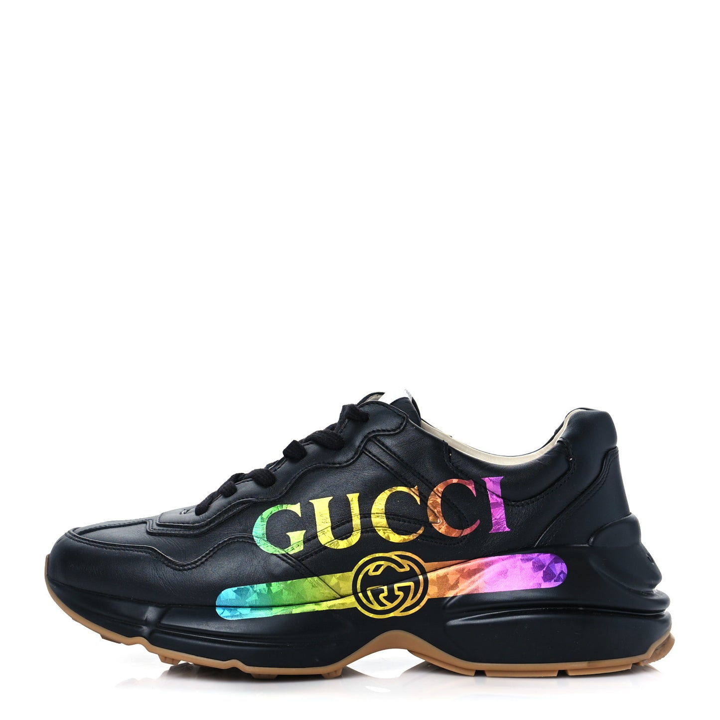 Calfskin Iridescent Logo Mens Rhyton Sneakers 7 Black