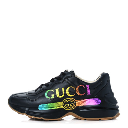 Gucci Calfskin Iridescent Logo Mens Rhyton Sneakers 7 Black 1 of 9