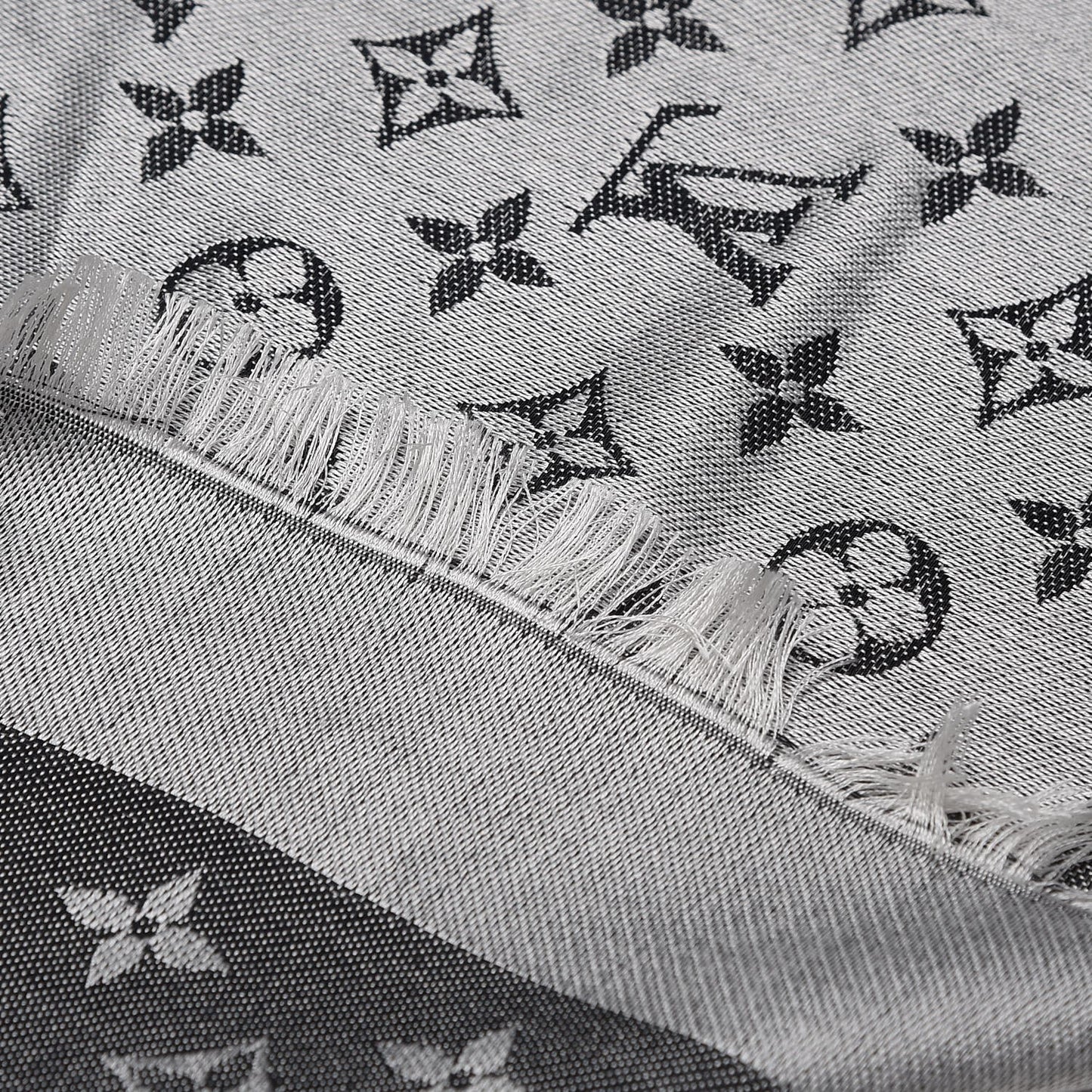 Silk Wool Monogram Denim Shawl Black Silver