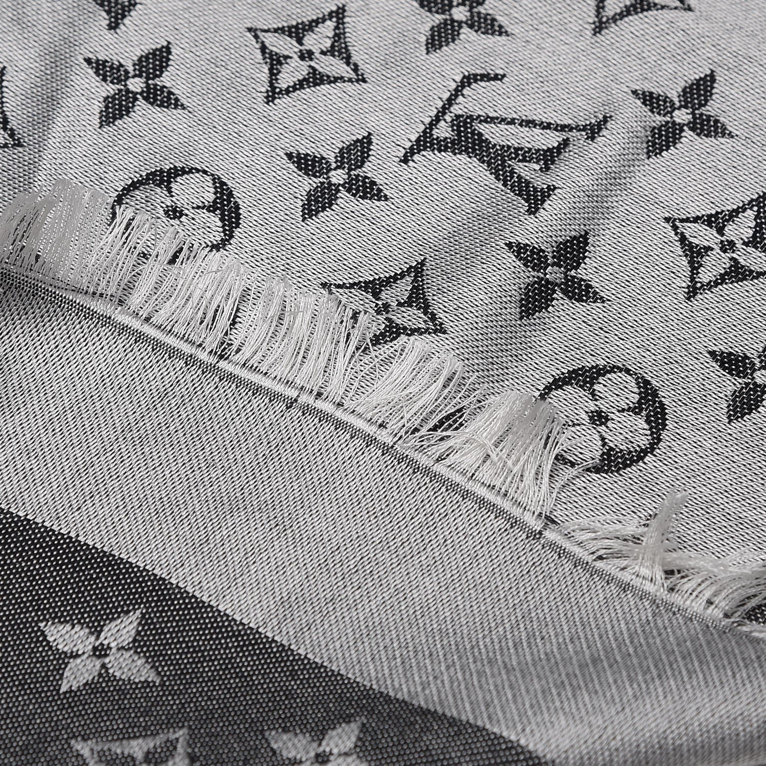 Louis Vuitton Silk Wool Monogram Denim Shawl Black Silver 8 of 8