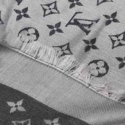 Louis Vuitton Silk Wool Monogram Denim Shawl Black Silver 8 of 8