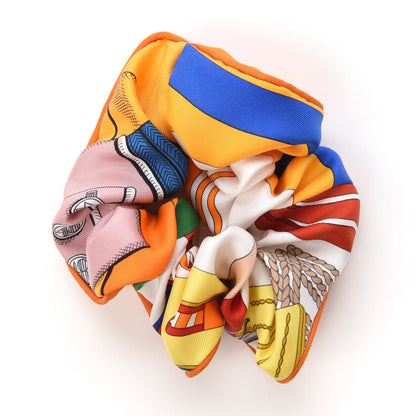 Hermes Silk Patchwork Claudia Scrunchie Orange Fruite 3 of 5