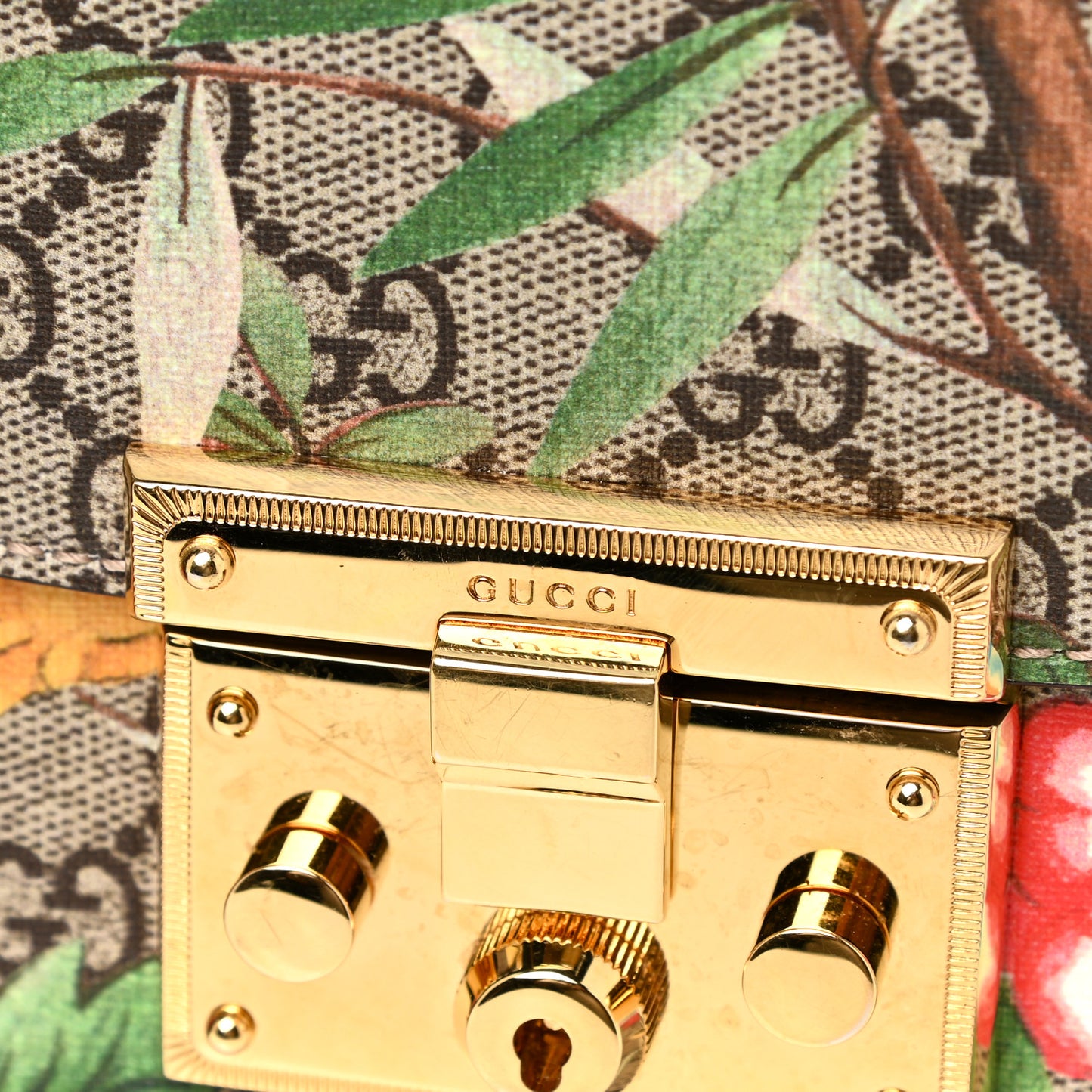 GG Supreme Monogram Tian Web Medium Padlock Messenger Shoulder Bag Beige Multicolor New Acero