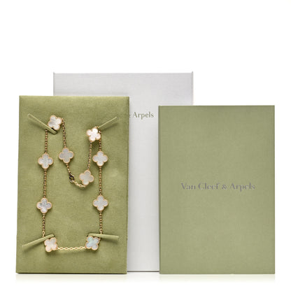 Van Cleef & Arpels 18K Yellow Gold Mother of Pearl 10 Motifs Vintage Alhambra Necklace 6 of 6