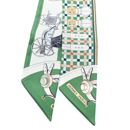 Hermes Silk Les Voitures Nouvelle Twilly Emeraude Creme Ciel 2 of 3