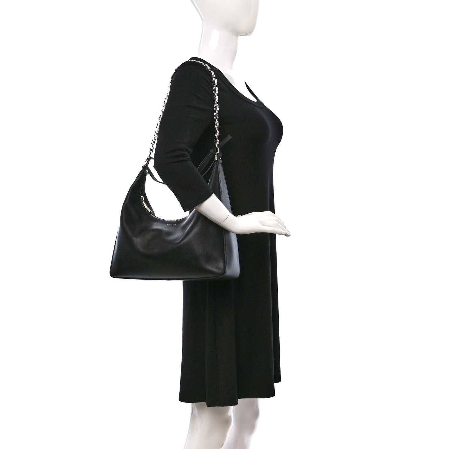 Smooth Calfskin Small Moon Cut Out Shoulder Bag Black
