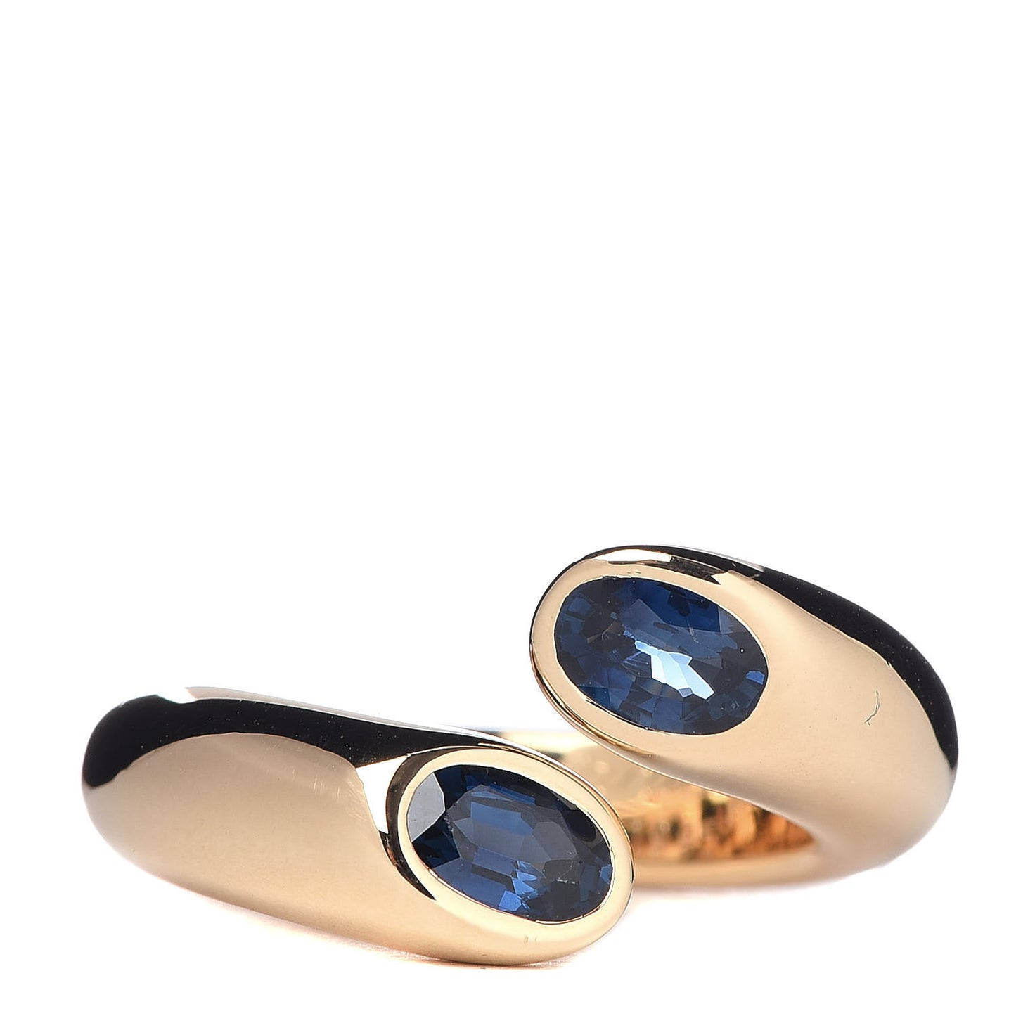 18K Yellow Gold Blue Sapphire Ellipse Deux Tetes Croisees Bypass Ring 49 4.75