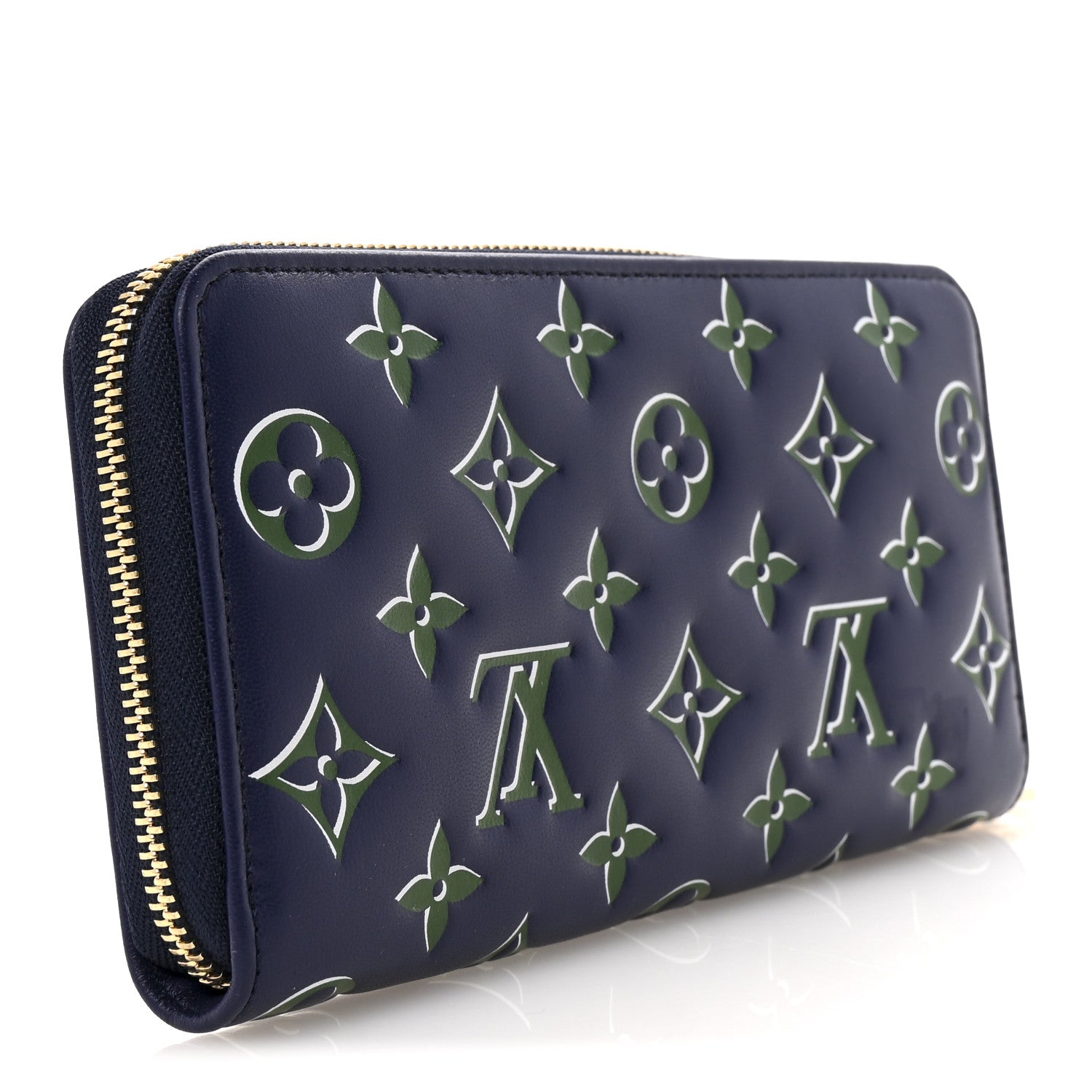 Louis Vuitton Lambskin Embossed Monogram LV Coussin Zippy Wallet Blue Green 3 of 7