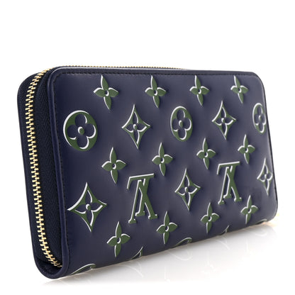 Louis Vuitton Lambskin Embossed Monogram LV Coussin Zippy Wallet Blue Green 3 of 7